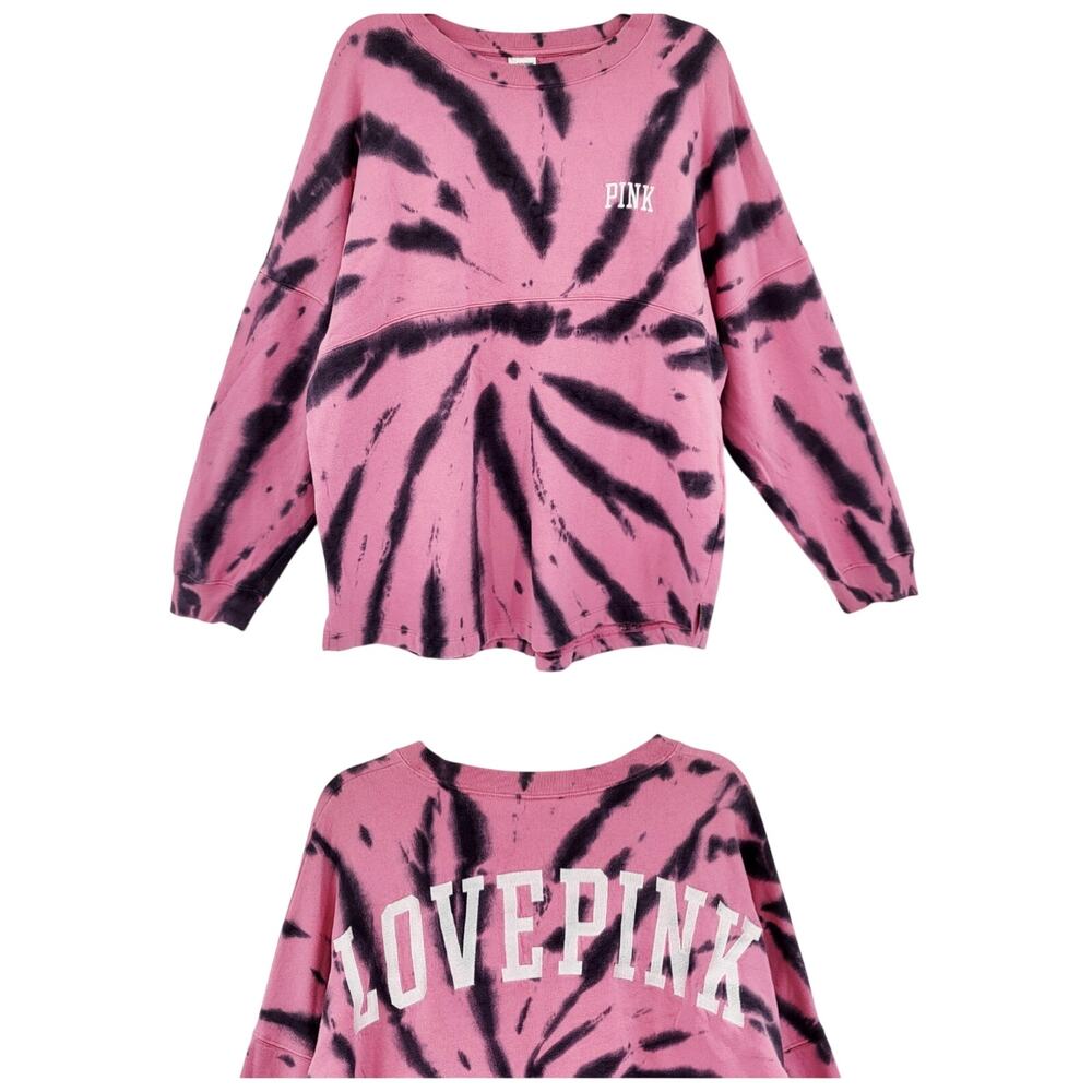 PINK "LOVE PINK" by Victoria’s Secret Dahlia Pink & Black Tie Dye Sweater Size L